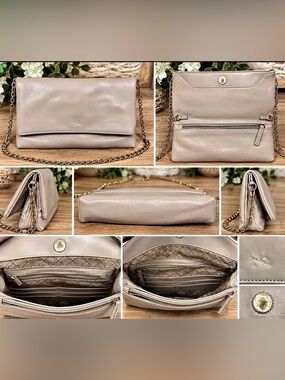 Kelly & Katie Taupe Beige Crossbody Clutch Purse Gold Chain Magnetic Closure